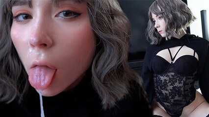 Сперма на лице и во рту у молодой красотки после ебли с мускулистым парнем