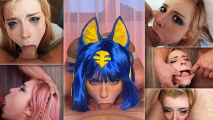 Нарезка горлового минета с камшотом от рыжеволосой косплейщицы Sweetie Fox